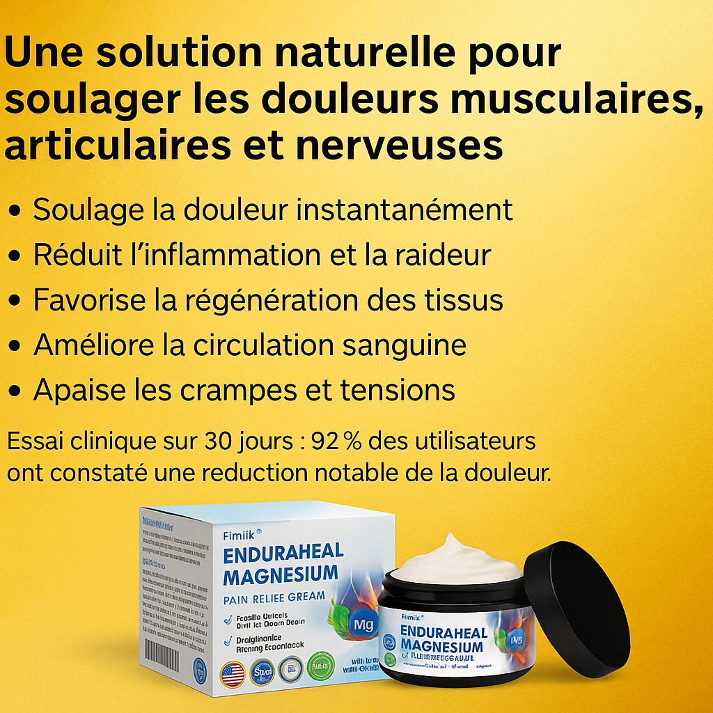 Crème antidouleur au magnésium Timilk® EnduraHeal (traite l'arthrite, la neuropathie, les rhumatismes, les blessures sportives et plus) (Copie)